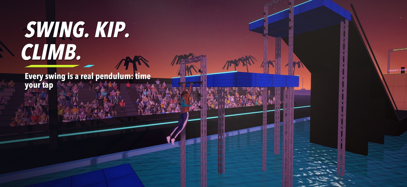 An athlete swinging on rings: Swing, Kip, Climb