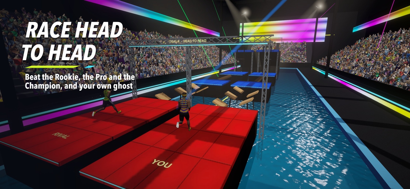 Racing a rival head to head in the Neon Dome