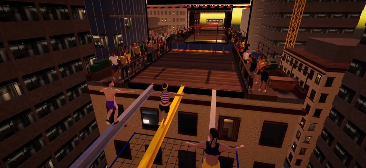 City Parkour level 4, Skyline Crossing at sunset, first view
